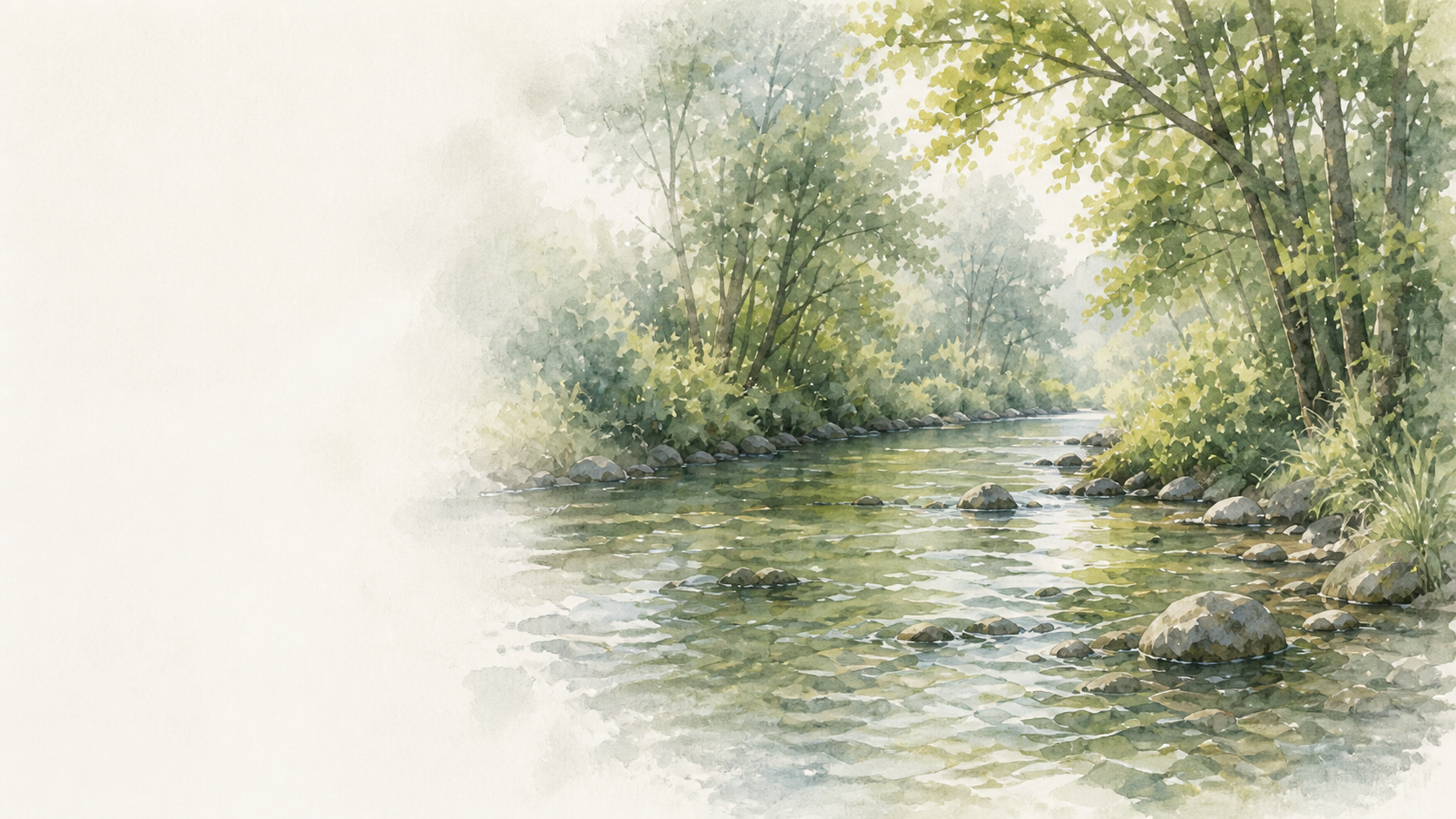 Aquarell eines naturnahen Fließgewässers